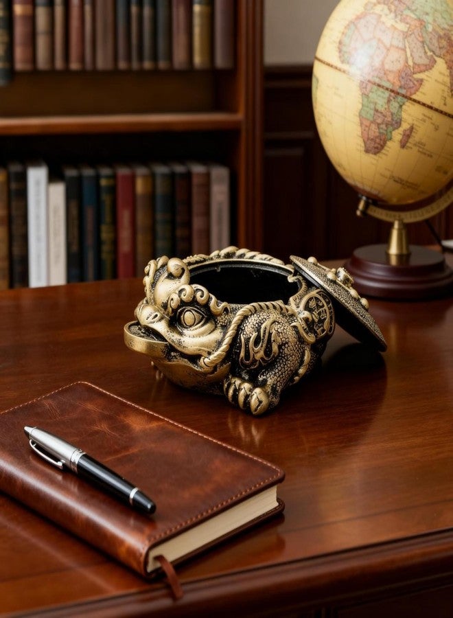 CUIYKAI Ashtray with Lid, Feng Shui Decor Money Frog, Lucky Money Toad Decorations, Ideal for Attracting Wealth (Bronze) - Image 2
