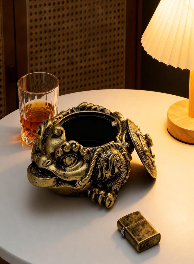 CUIYKAI Ashtray with Lid, Feng Shui Decor Money Frog, Lucky Money Toad Decorations, Ideal for Attracting Wealth (Bronze) - Image 5