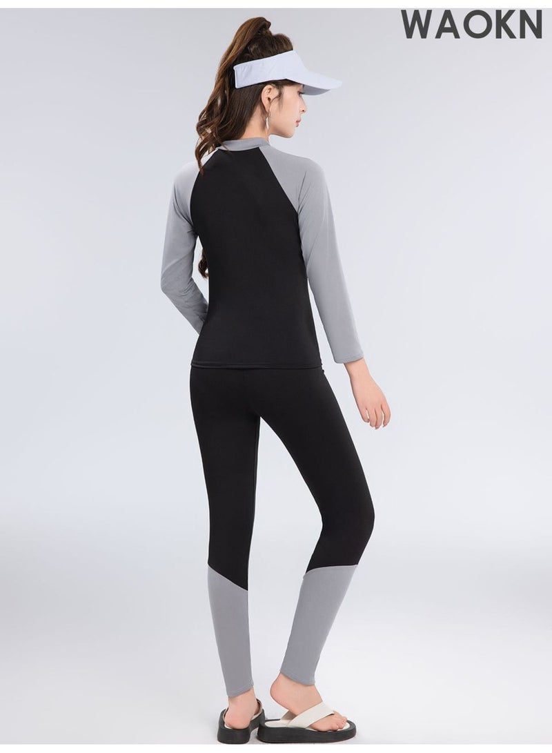 WAOKN Modest 3-Piece Swimsuit Set for Women - Includes Swimwear, Swim Skirt & Swim Shorts, UV Protection Bathing Suit, Elegant Tummy Control Design, Perfect for Surfing & Swimming，Black Gray，L(60-75KG). - Image 5