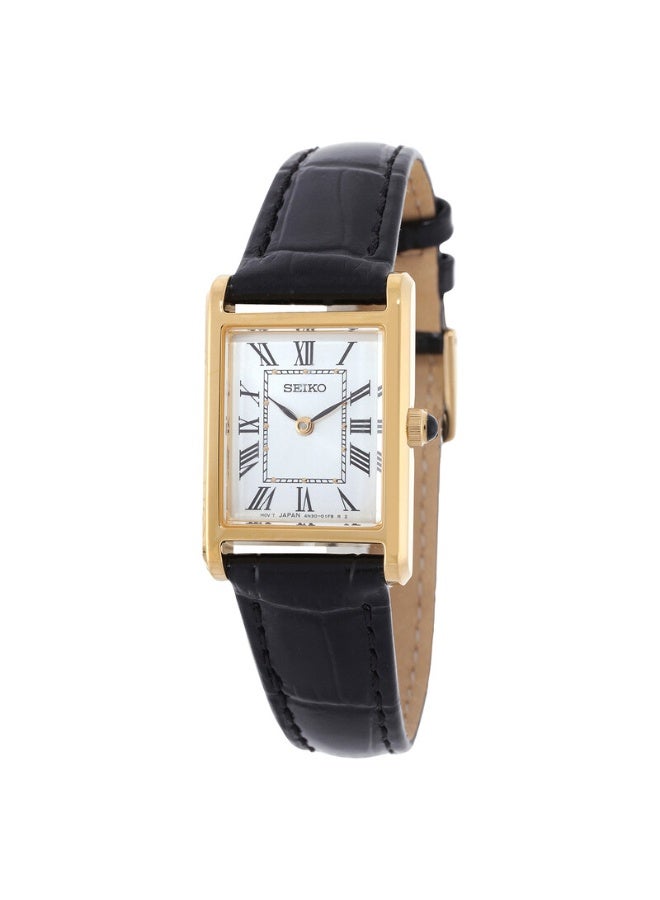 Seiko Classic Quartz Women's Watch, White Dial, Black Leather Strap SWR108P1 - Image 1