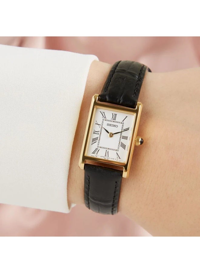 Seiko Classic Quartz Women's Watch, White Dial, Black Leather Strap SWR108P1 - Image 4