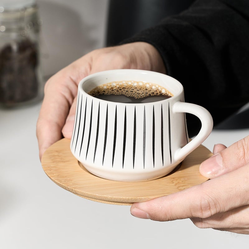 LUKA Ceramic Coffee Espresso Cups with Saucers Set with Metal Holder, 4 oz Porcelain Demitasse Cups For Tea, Espresso, Latte, Coffee, Cafe Mocha, Set of 6, White - Image 5