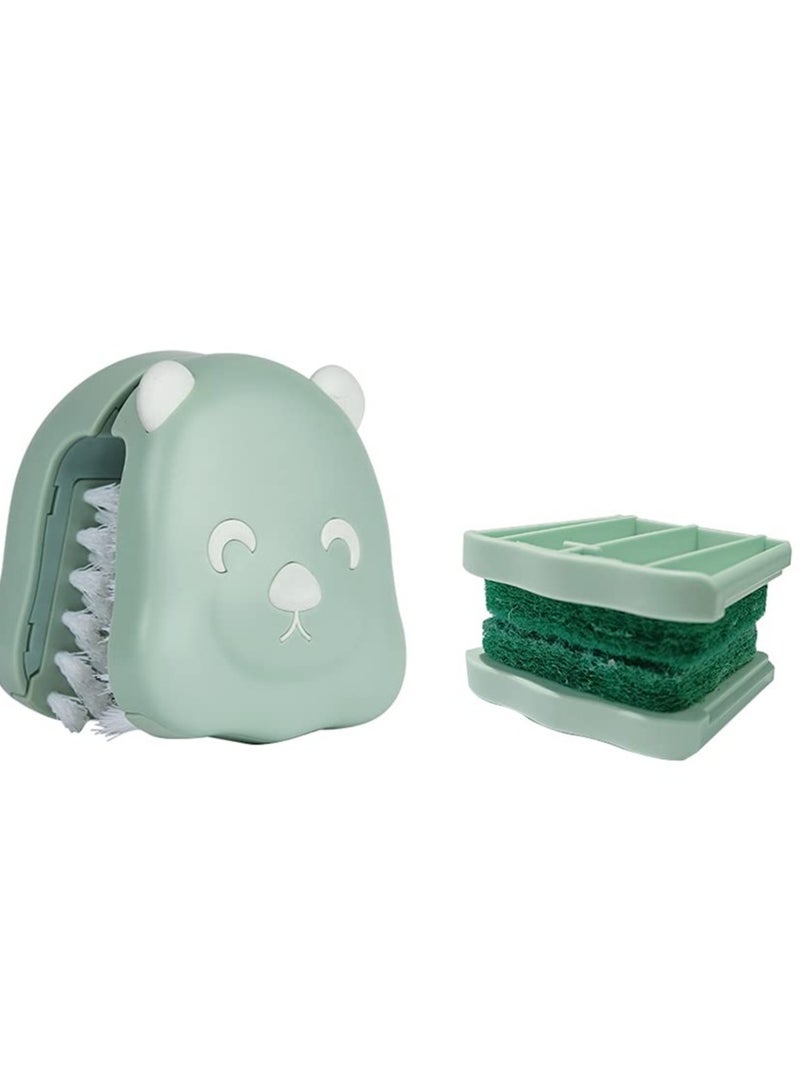 Blade Brush Knife and Cutlery Cleaner Brush Bristle Scrub Kitchen Washing Non-Slip, B002-1 Changeable Scrub Head and Scouring Pad (Green), Kitchen Cleaning Supplies Kitchenware Cleaning - Image 1