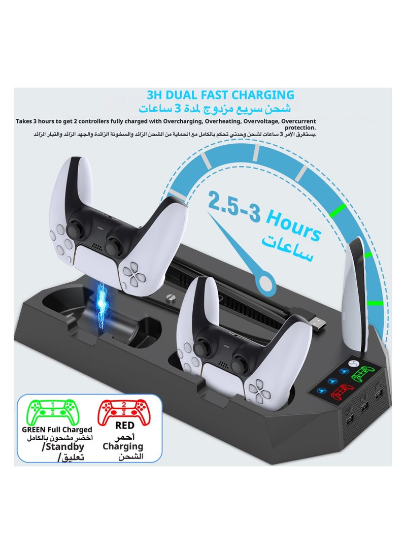 Anmi PS5 Slim Stand with Cooling Station and Dual Controller Charging Station for PS5 Slim Digital Edition, PS5 Slim Disc Version, PS5 Slim Cooling Fan with Headset Holder and 3 Adjustable Fan Speeds（Black） - Image 2