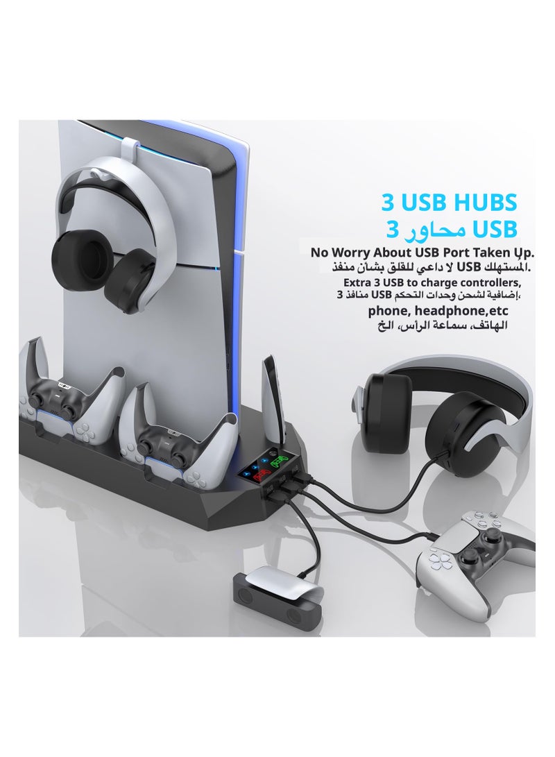 Anmi PS5 Slim Stand with Cooling Station and Dual Controller Charging Station for PS5 Slim Digital Edition, PS5 Slim Disc Version, PS5 Slim Cooling Fan with Headset Holder and 3 Adjustable Fan Speeds（Black） - Image 4