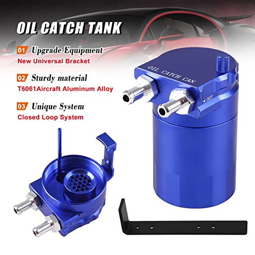 RULLINE Universal 350ml Reservoir Tank Oil Catch Can Tank 0046 Aluminum Polish Baffled Reservoir with Bracket Blue - Image 3