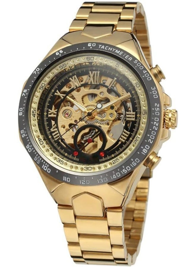 Fully Automatic Mechanical Watches for Men, Skeleton Mechanical Metal Strap Mens Watch, Hollow Carving Technology, 44mm Dial, Waterproof, Classic Roman Number and Second Hand Scale, Gold - Image 1