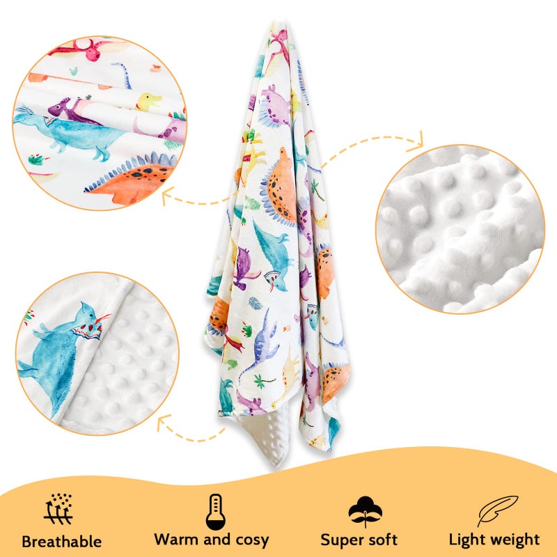 SWESEN Baby Mink Blankets, Dinosaur Toddler Blanket for Boys Girls, Soft Newborn Blanket with Dotted Backing, Double Layer, Crib Receiving Blanket for Nursery, Shower Gifts, 30 X 40 Inches - Image 3