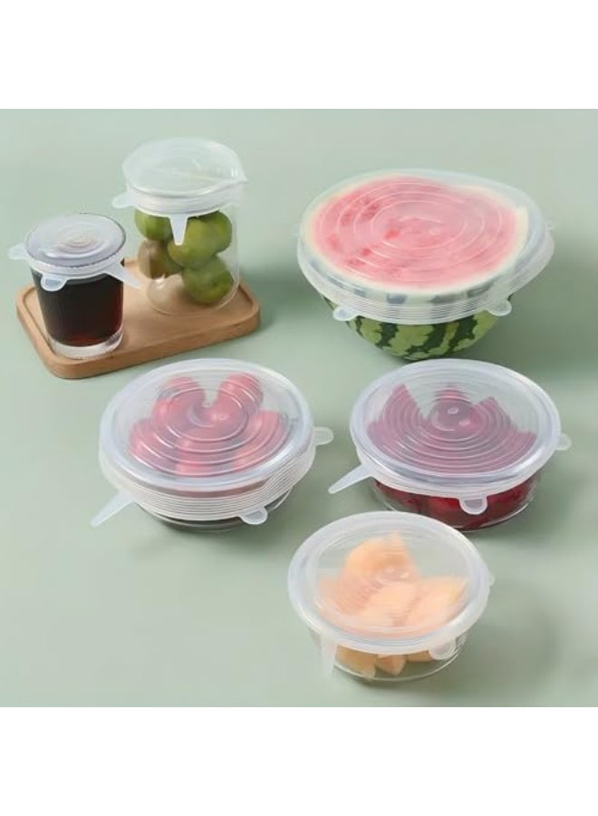 6PCS Silicone Stretch Lids for Food Storage, Reusable Elastic Bowl Covers for Cup, Cans, Jars, Most Round Container, Food Grade Silicone Microwave Cover, Heat-Resistant, White  - Image 5