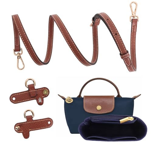 BBKON 2Sets Shoulder Strap for Longchamp Bag Women, Purse Organizer, No-Punch Length Adjustable Leather Replacement Strap (1.2CM Navy Blue) - Image 1