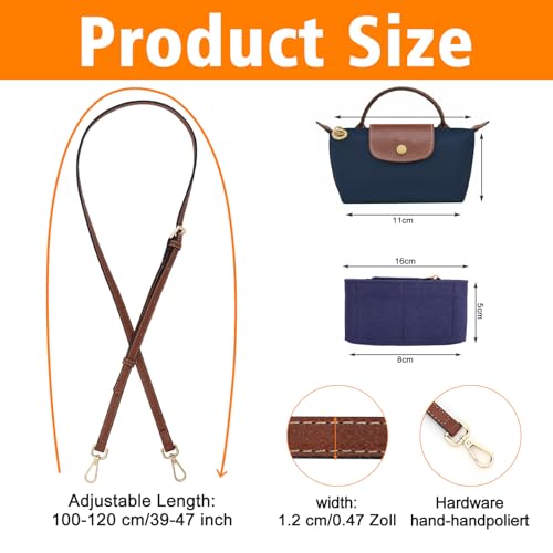 BBKON 2Sets Shoulder Strap for Longchamp Bag Women, Purse Organizer, No-Punch Length Adjustable Leather Replacement Strap (1.2CM Navy Blue) - Image 4