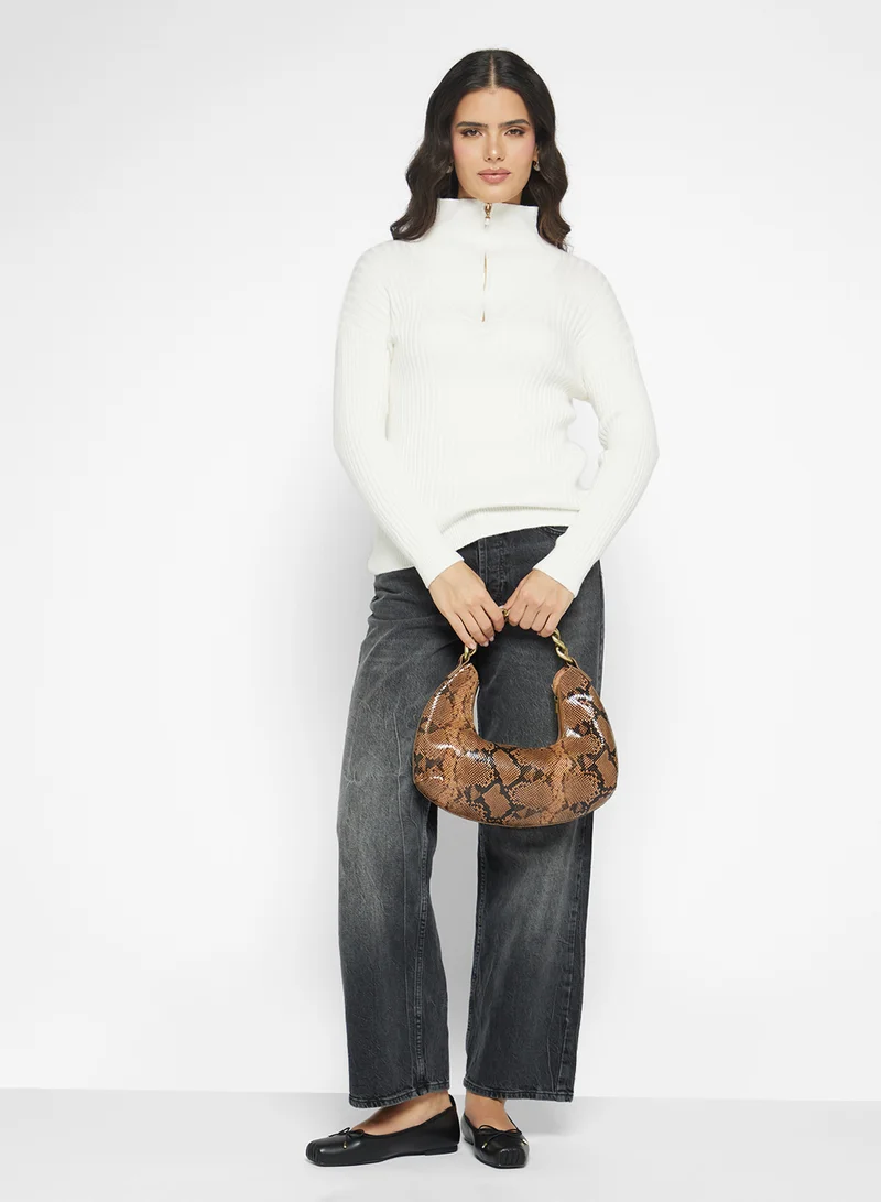 Ginger Half Zip Up Ribbed Sweater