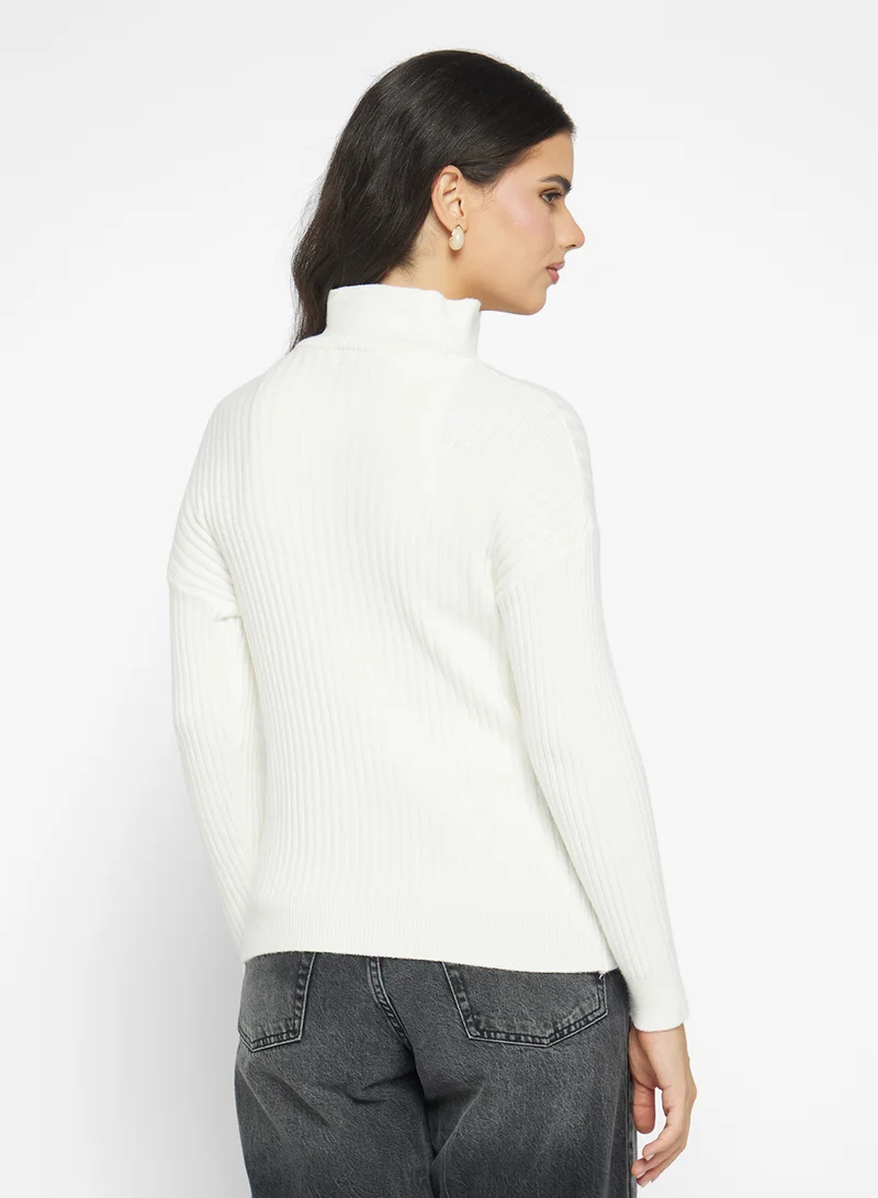 جينجر Half Zip Up Ribbed Sweater
