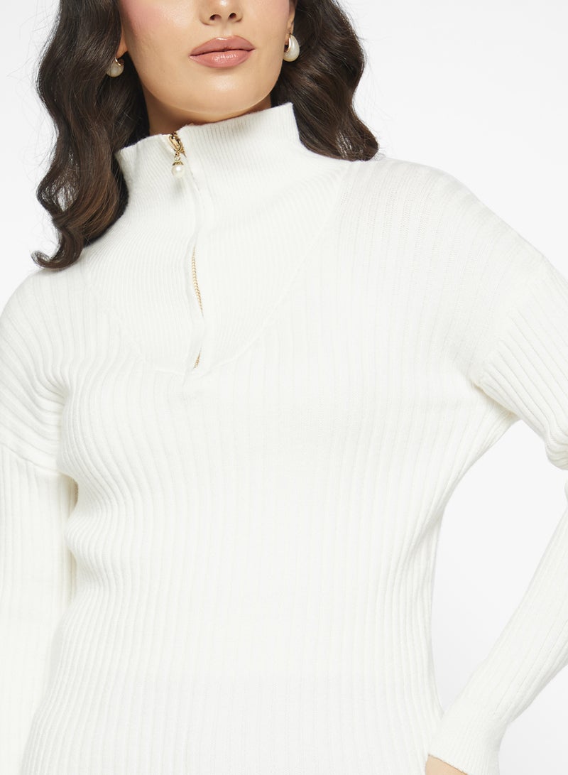 Ginger Half Zip Up Ribbed Sweater - Image 3