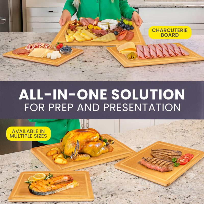 Greener Chef Glue-Free Surfaceâ„¢ Extra Large Bamboo Cutting Board Set â€“ For Chopping Vegetables, Carving Meat, Slicing Bread, and Serving Cheese & Charcuterie for Safer Family Meal Prep â€“ For Health Conscious Chefs - Image 2