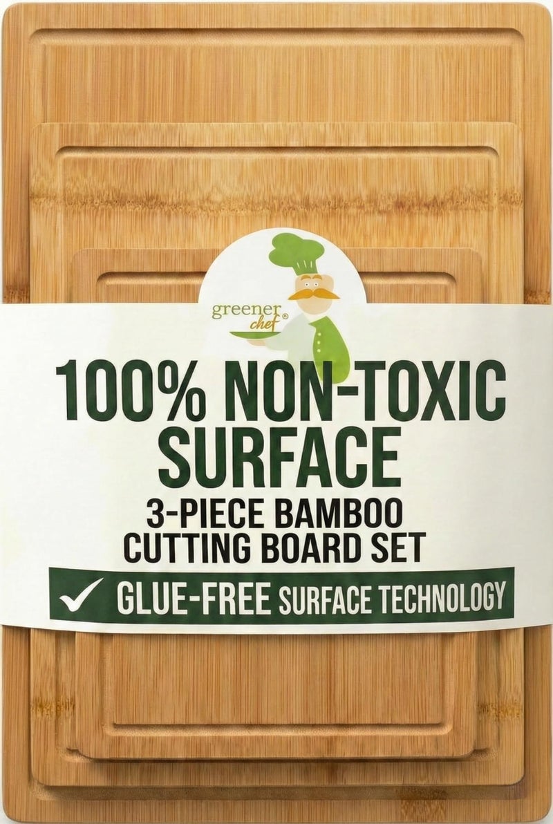 Greener Chef Glue-Free Surfaceâ„¢ Extra Large Bamboo Cutting Board Set â€“ For Chopping Vegetables, Carving Meat, Slicing Bread, and Serving Cheese & Charcuterie for Safer Family Meal Prep â€“ For Health Conscious Chefs - Image 1