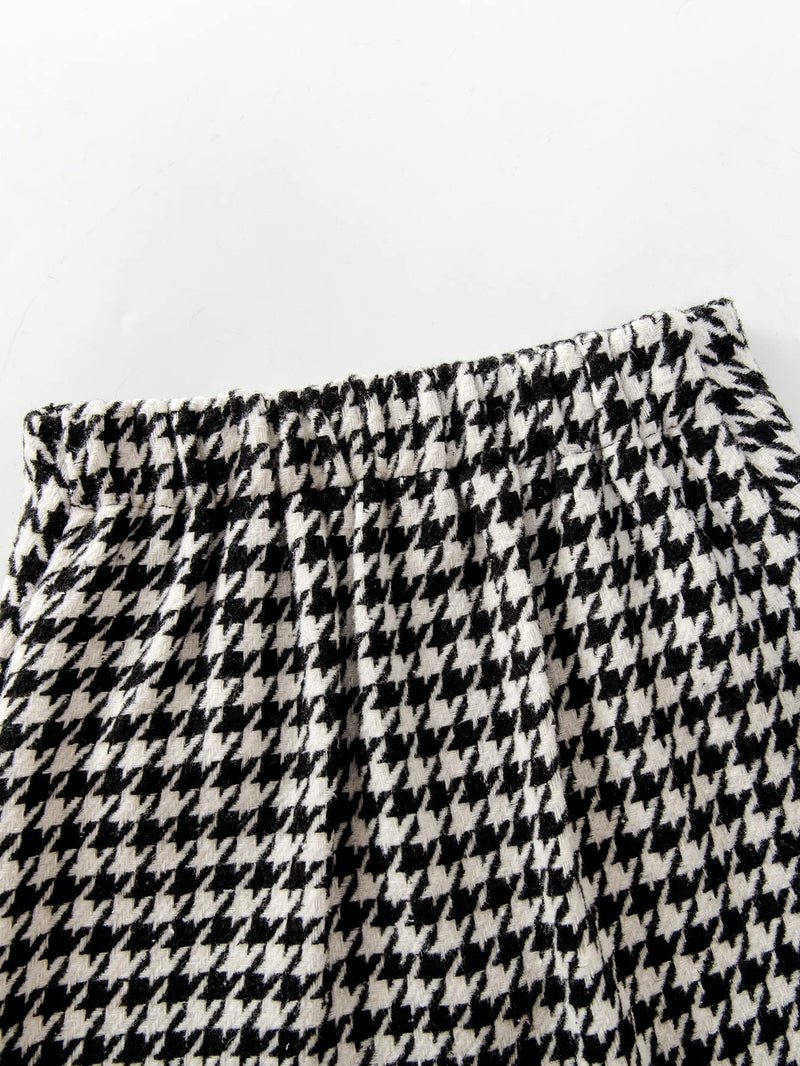 WDIRARA Girl's 2 Piece Houndstooth Outfits Tweed Jacket and Skirt Set Tea Party Suits - Image 4