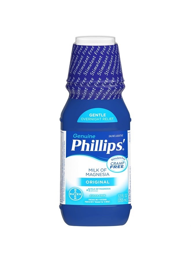 Phillips' - ملين سائل من حليب المغنيسيا، 12 أونصة، خالٍ من التقلصات ومسكن لطيف طوال الليل للإمساك العرضي، العلامة التجارية رقم 1 لحليب المغنيسيا - Image 1