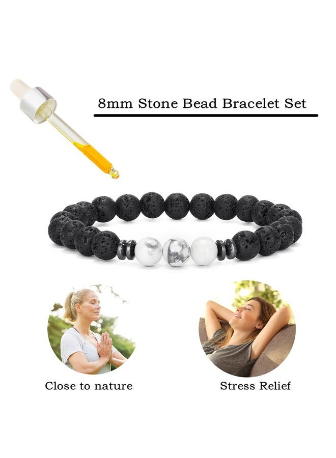 MengPa Mens Beaded Bracelets Couples Matching Bracelet Set Lava Rock Beads for Women Stone Jewelry, One Size, Stone, no gemstone - Image 3