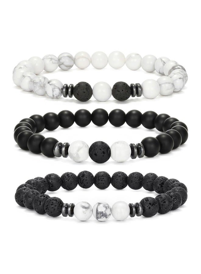 MengPa Mens Beaded Bracelets Couples Matching Bracelet Set Lava Rock Beads for Women Stone Jewelry, One Size, Stone, no gemstone - Image 1