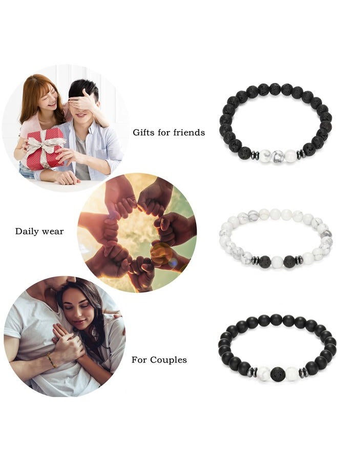 MengPa Mens Beaded Bracelets Couples Matching Bracelet Set Lava Rock Beads for Women Stone Jewelry, One Size, Stone, no gemstone - Image 2