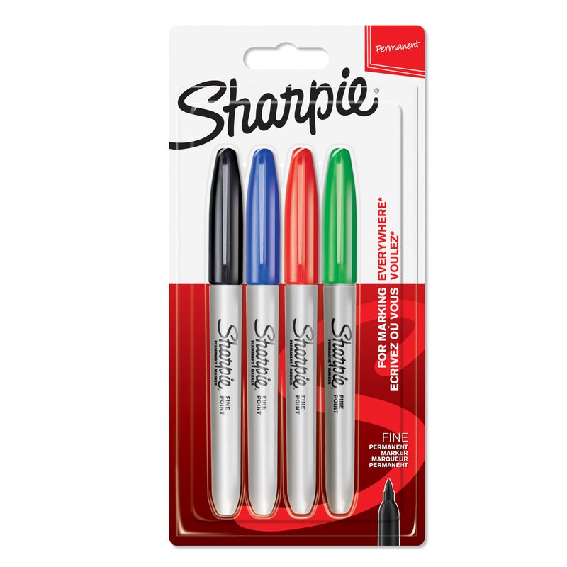 Sharpie Permanent Markers | Fine Point for Bold Details | BlackBlueRed and Green Ink Colours | 4 Marker Pens - Image 1