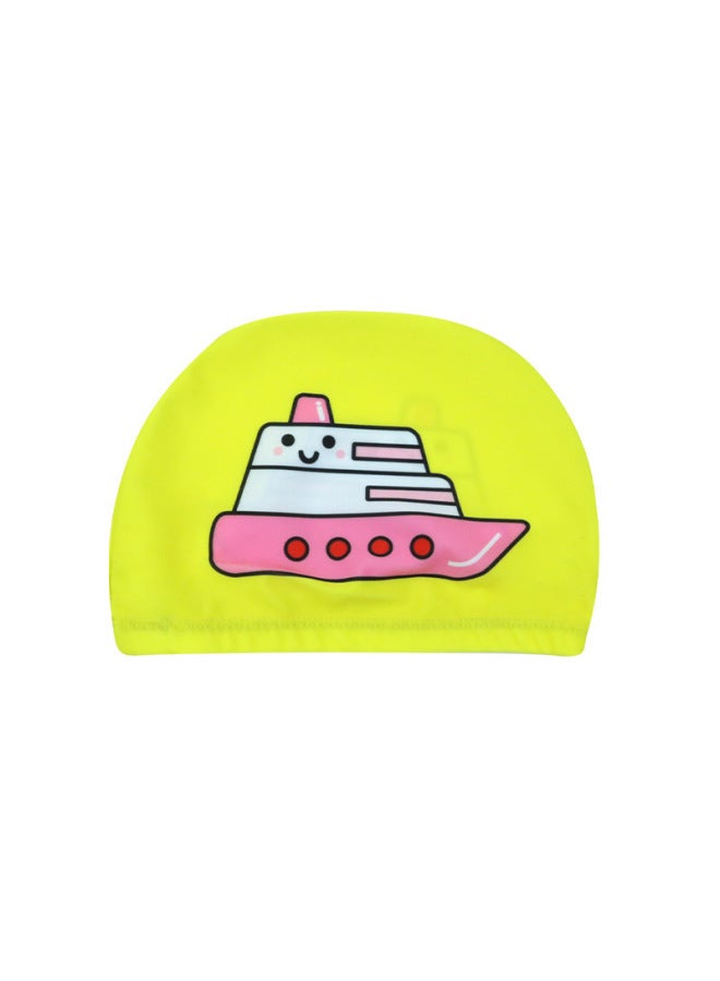 Children's Swimming Cap Cartoon Cute Fashion Comfortable Head Direct Paper Card Bag Breathable Swimming Cap-Color:Small Boat On Yellow Background
