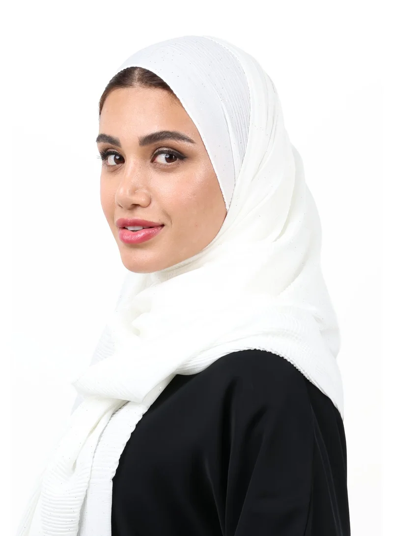 Jameela Premium Shimmer Crinkle Cotton Scarf with Thread & Pearl Tassels (Snow Gold)