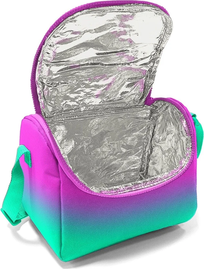 CORAL HIGH Pink Water Green Color Transitional Patterned Girl Thermal Insulated Lunch Bag and Pencil Case Set