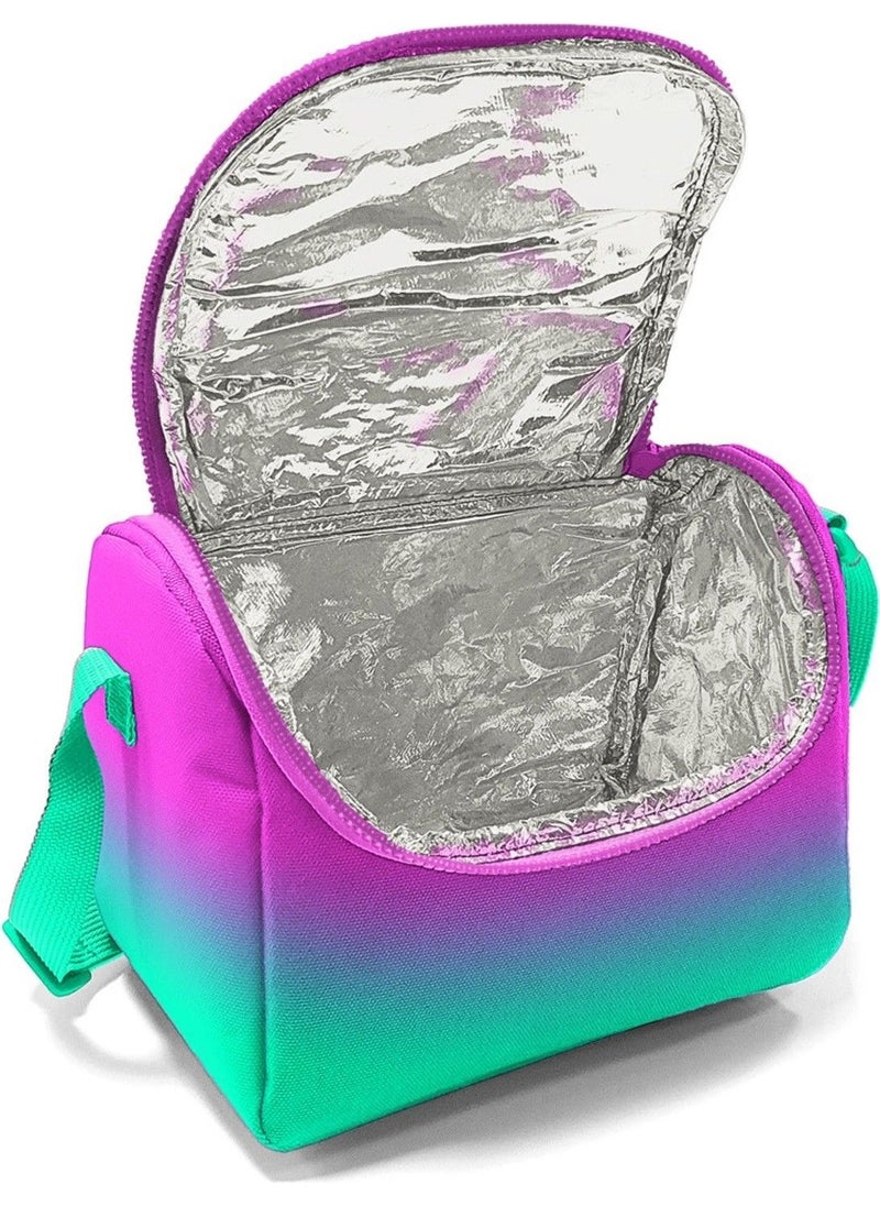 CORAL HIGH Pink Water Green Color Transitional Patterned Girl Thermal Insulated Lunch Bag and Pencil Case Set  - Image 2