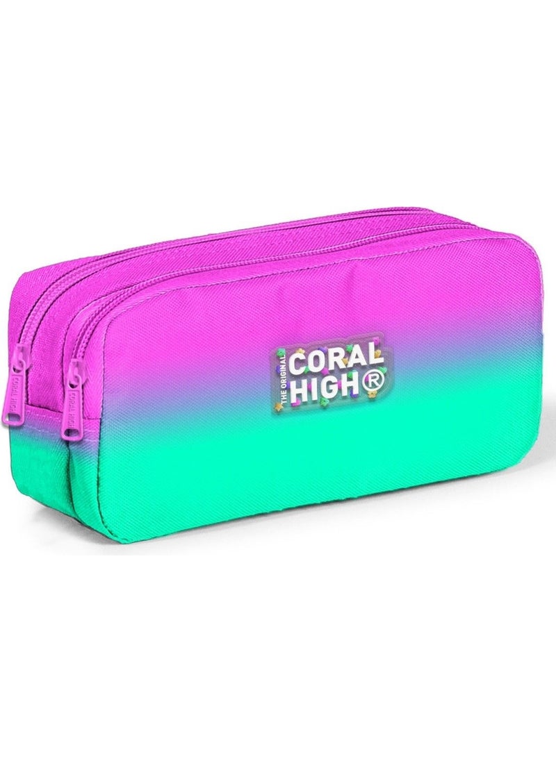 CORAL HIGH Pink Water Green Color Transitional Patterned Girl Thermal Insulated Lunch Bag and Pencil Case Set  - Image 3