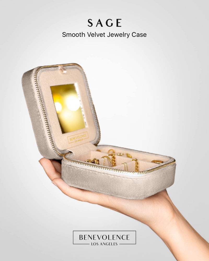 Benevolence LA Plush Velvet Jewelry Box | Travel Jewelry Case Organizer with Mirror | Featured in Oprah's Favorite Things | Best Gifts For Daughter, Girlfriend, Mom | Gifts For Her - Sage - Image 2