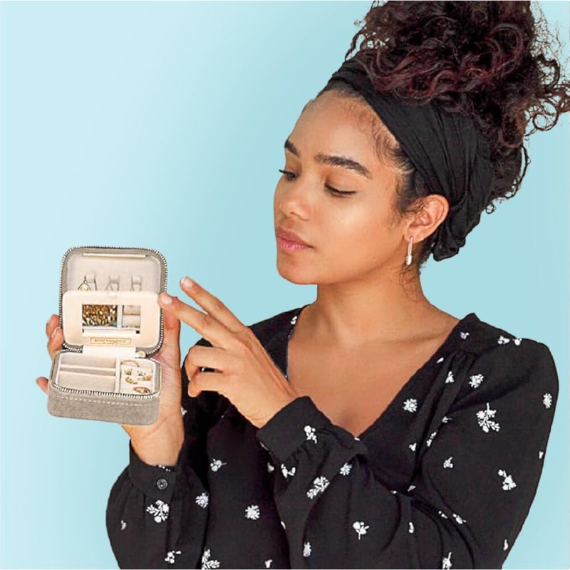 Benevolence LA Plush Velvet Jewelry Box | Travel Jewelry Case Organizer with Mirror | Featured in Oprah's Favorite Things | Best Gifts For Daughter, Girlfriend, Mom | Gifts For Her - Sage - Image 5