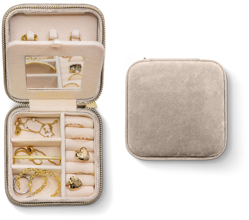 Benevolence LA Plush Velvet Jewelry Box | Travel Jewelry Case Organizer with Mirror | Featured in Oprah's Favorite Things | Best Gifts For Daughter, Girlfriend, Mom | Gifts For Her - Sage - Image 1