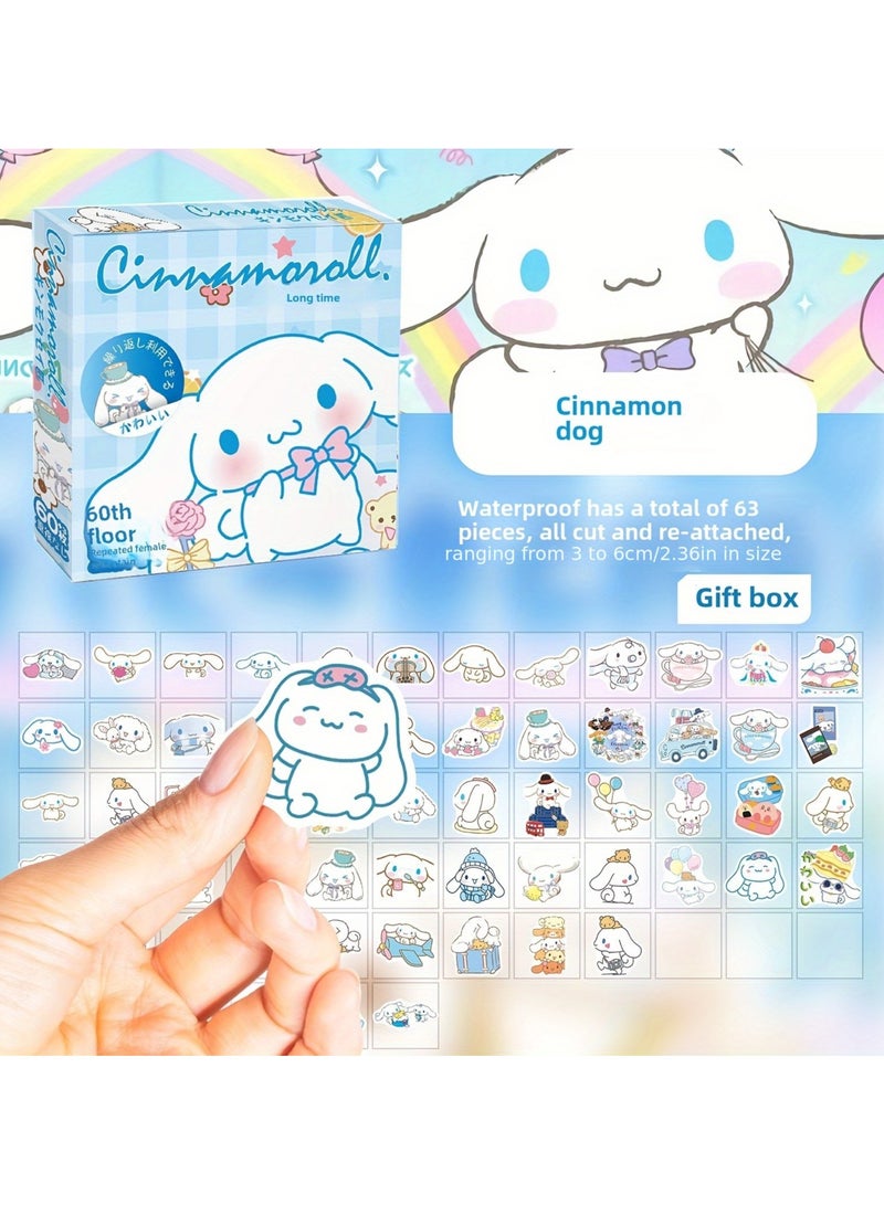 Sanrio 60+3pcs Sanrio Hello Kitty  Stickers DIY Portable Phone Diary Cute Cartoon Car Sticker - Image 1