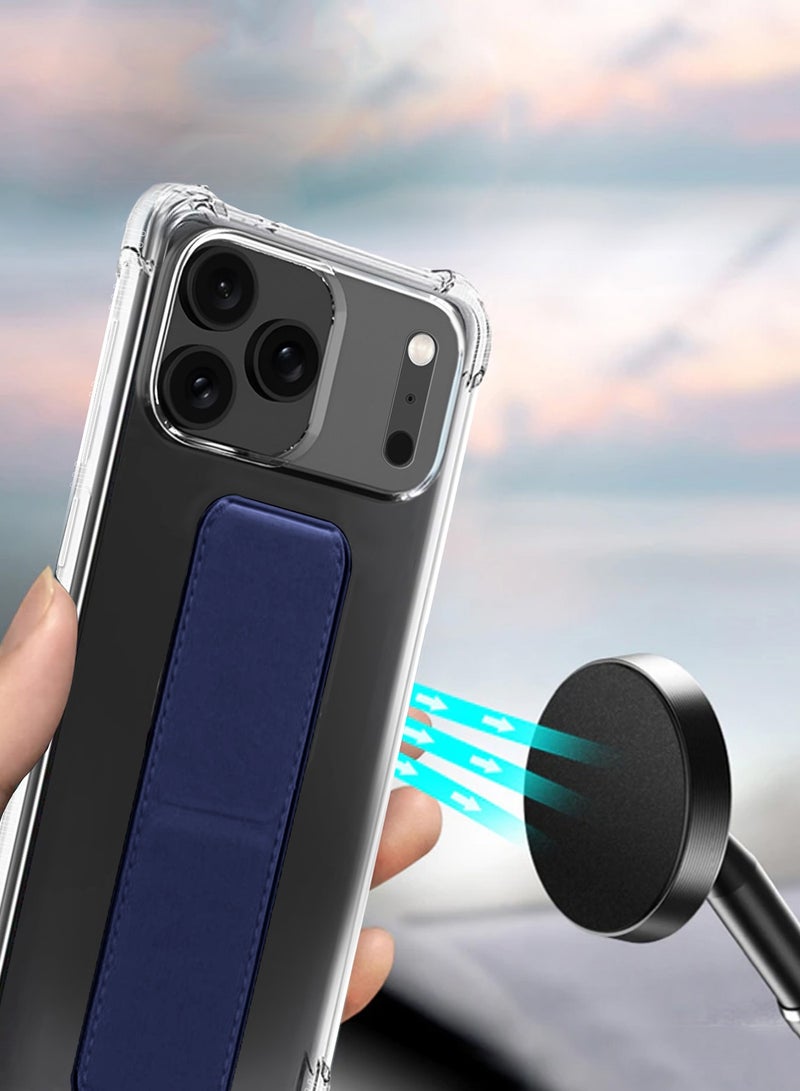 دبليو تيك غلاف هاتف أبل آيفون 17 برو 5G 2025 مع مقبض يد من TPU ووسادة هوائية (MCGHTN) - شفاف/أزرق داكن - Image 3