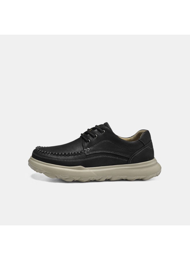 Mellen Comfortable Breathable Lace-up Casual Leather Shoes, Commuter Dad Shoes, Round Toe Genuine Leather, Mf767711, Black, Size 43 - Image 1