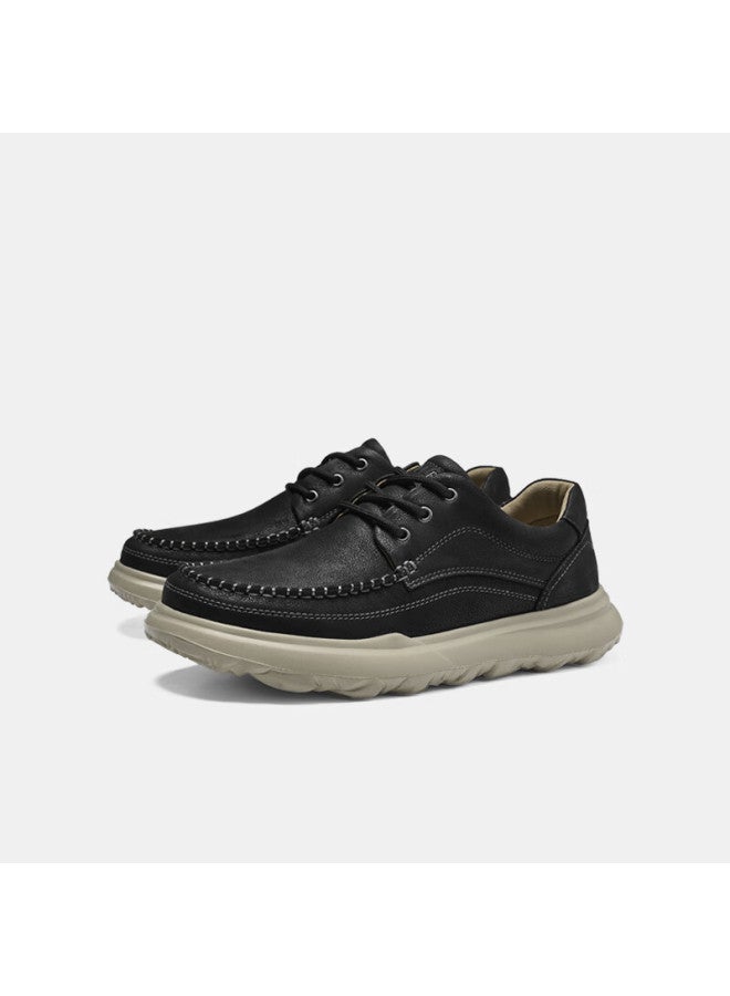 Mellen Comfortable Breathable Lace-up Casual Leather Shoes, Commuter Dad Shoes, Round Toe Genuine Leather, Mf767711, Black, Size 43 - Image 2