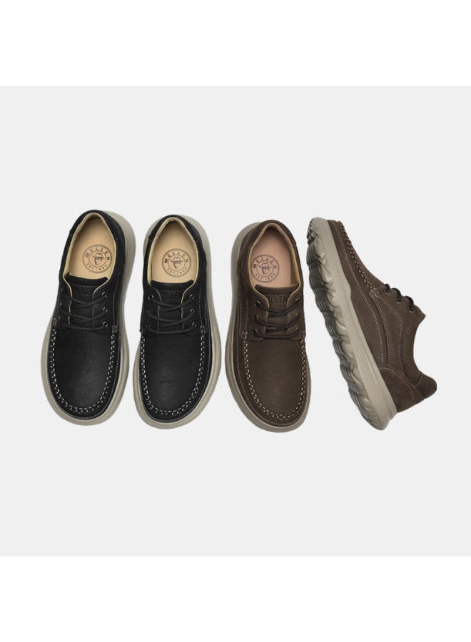 Mellen Comfortable Breathable Lace-up Casual Leather Shoes, Commuter Dad Shoes, Round Toe Genuine Leather, Mf767711, Black, Size 43 - Image 4