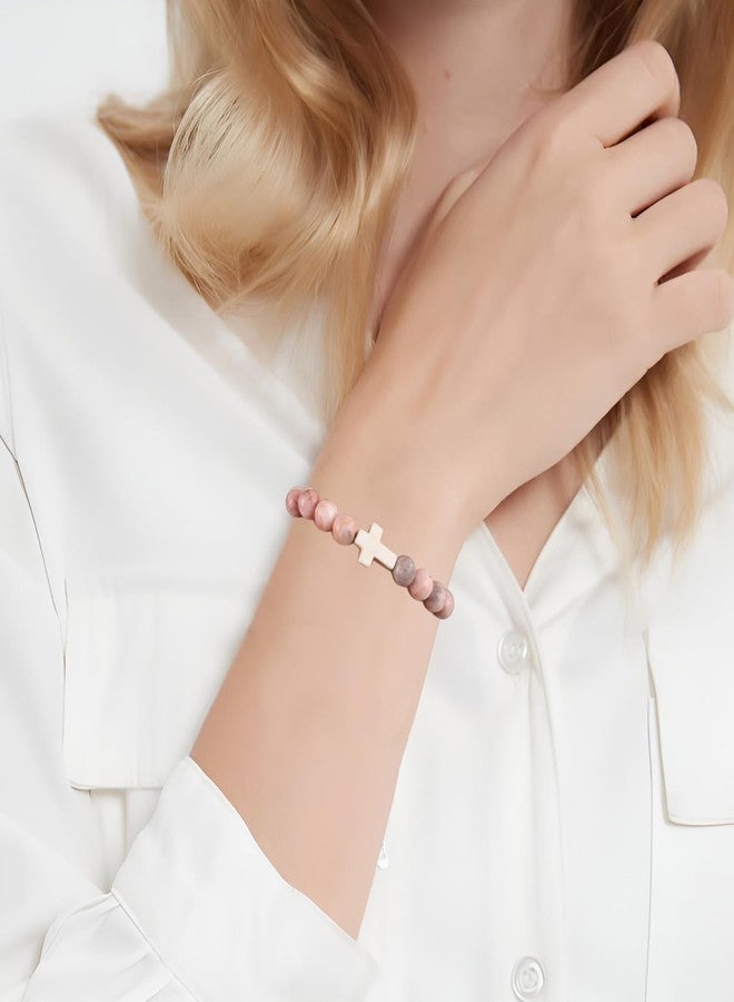 BABORI First Communion Gift Cross Bracelet for Women Christian Religious Inspirational Catholic Jewelry Pink Nature Beads - Image 2