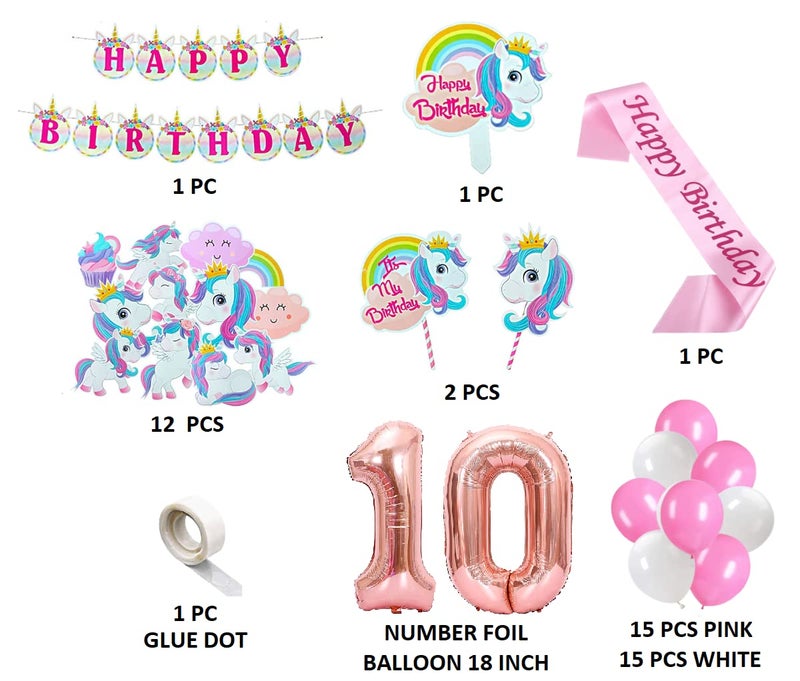 FI - FLICK IN Latex & Paper 50 Pcs Happy Birthday Unicorn Theme Sash Cutouts 10th Birthday Decoration for Girls (Pack of 50, Pink & White) - Image 2