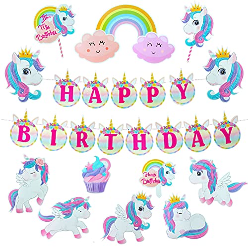 FI - FLICK IN Latex & Paper 50 Pcs Happy Birthday Unicorn Theme Sash Cutouts 10th Birthday Decoration for Girls (Pack of 50, Pink & White) - Image 3