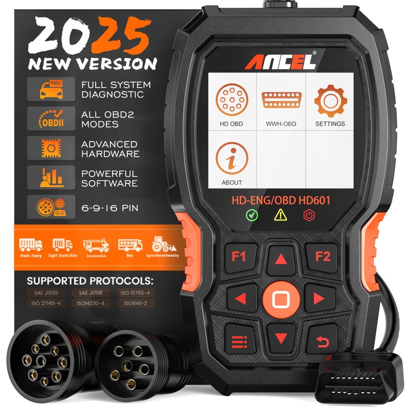 Ancel ANCEL Heavy Duty Truck Scanner HD601 All System Diesel Diagnostic Scan Tool fits for Cummins Detroit Freightliner International Paccar Check Engine for Truck Car 2 in 1 Code Reader