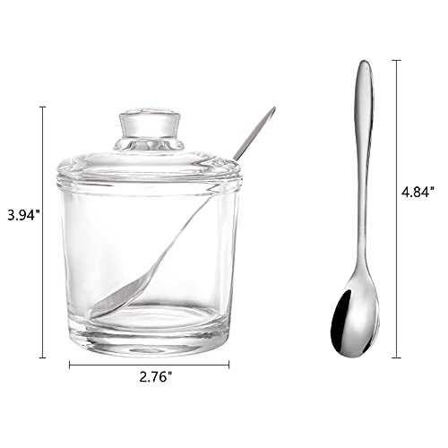 ZEAYEA Set of 2 Clear Glass Sugar Bowl, 6 Ounce Seasoning Box Condiment Pots with Spoon and Lid, Sugar Spice Salt Canister for Home Kitchen, Coffee Bar, Restaurant - Image 2