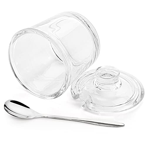 ZEAYEA Set of 2 Clear Glass Sugar Bowl, 6 Ounce Seasoning Box Condiment Pots with Spoon and Lid, Sugar Spice Salt Canister for Home Kitchen, Coffee Bar, Restaurant - Image 3