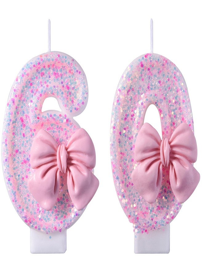 VSHILI 60th Birthday Candles, Pink 60 Year Old Number Birthday Candles for Women, Happy Birthday Party Cake Topper Decoration Gifts for 60th Wedding Anniversary Celebration - Image 1