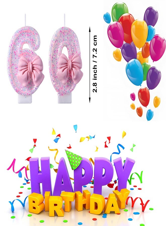 VSHILI 60th Birthday Candles, Pink 60 Year Old Number Birthday Candles for Women, Happy Birthday Party Cake Topper Decoration Gifts for 60th Wedding Anniversary Celebration - Image 2
