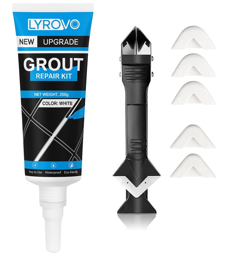 Lyrovo 250g Tiles Gap Filler Paste with 3 in 1 Applicator Tool and Nozzles Waterproof Sealant Leakage Repair for Walls, Kitchen and Bathroom (1, White) - Image 1