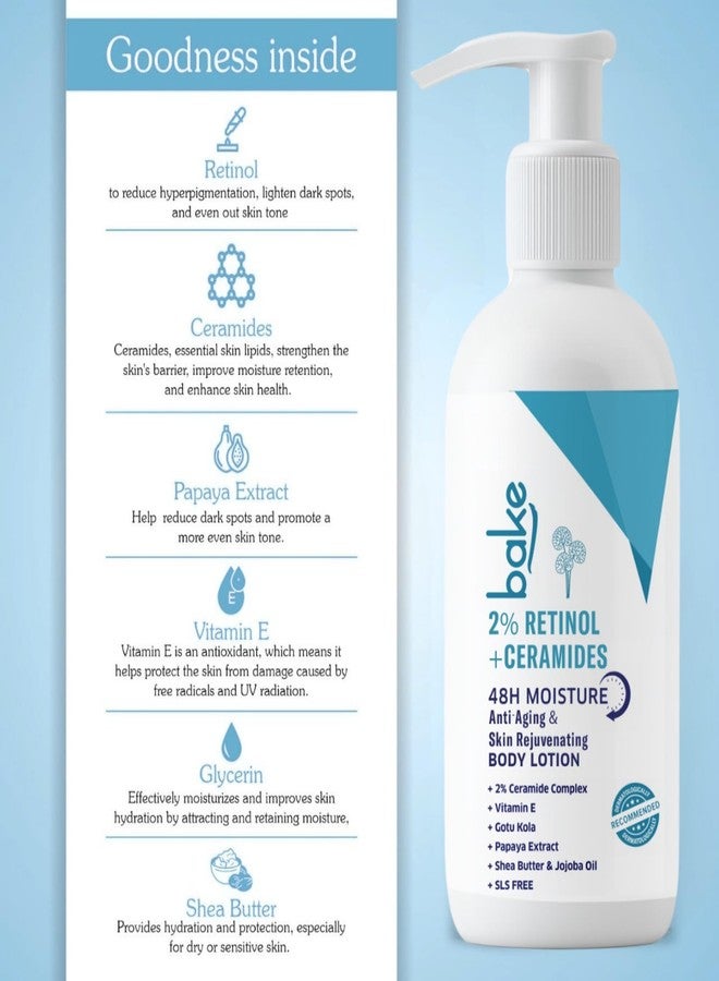 BAKE 2% Retinol + Ceramide Body Lotion for Dry, Aging Skin | Reduce Fine Lines & Wrinkles, Skin Tightening & Boosts Collagen Production | For Women & Men | 200ml - Image 5