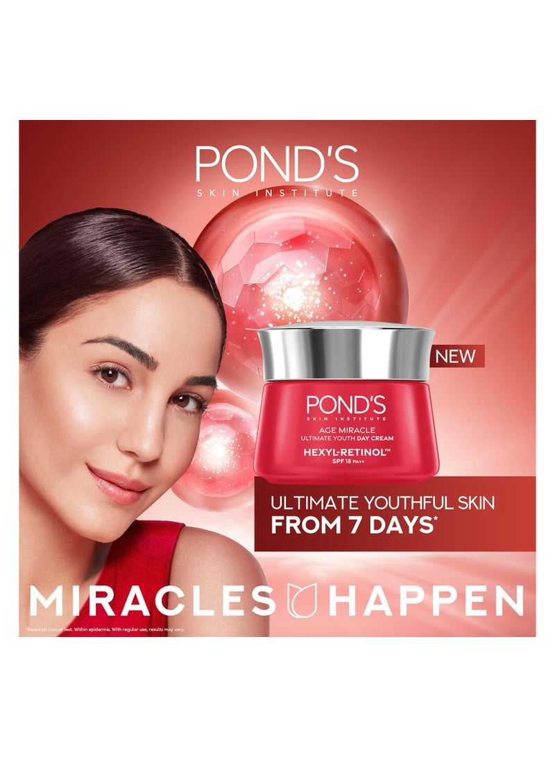 بوندز كريم الوجه النهاري Age Miracle Ultimate Youth، مع عامل حماية من الشمس 18 PA++ وهيكسيل ريتينول، 45 جرام - Image 1